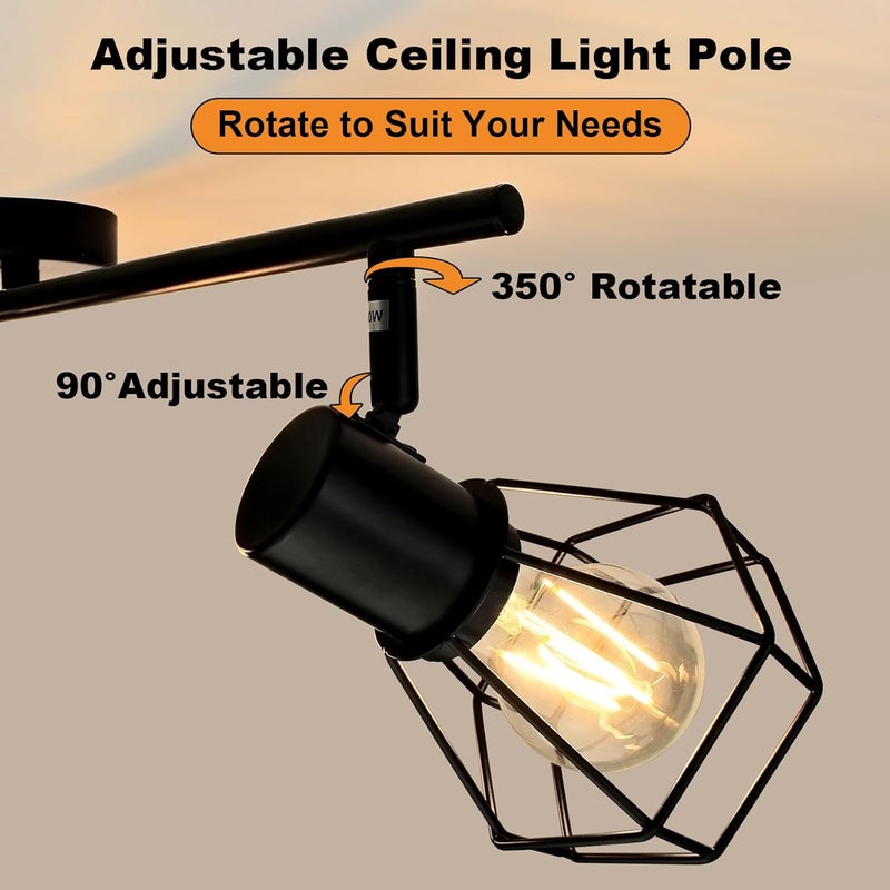 LTBLIGHT LED Track Lighting Kit, 2-Light Directional Ceiling Light Fixture, Black Metal Wire Cage Ceiling Spot Lighting Fitting for Kitchen, Bedroom, Art Wall, E26 Base, Bulbs Not Included - Image 2